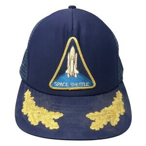 Space Shuttle Snapback Trucker Hat Blue One Size Mesh Back Speedway Vintage